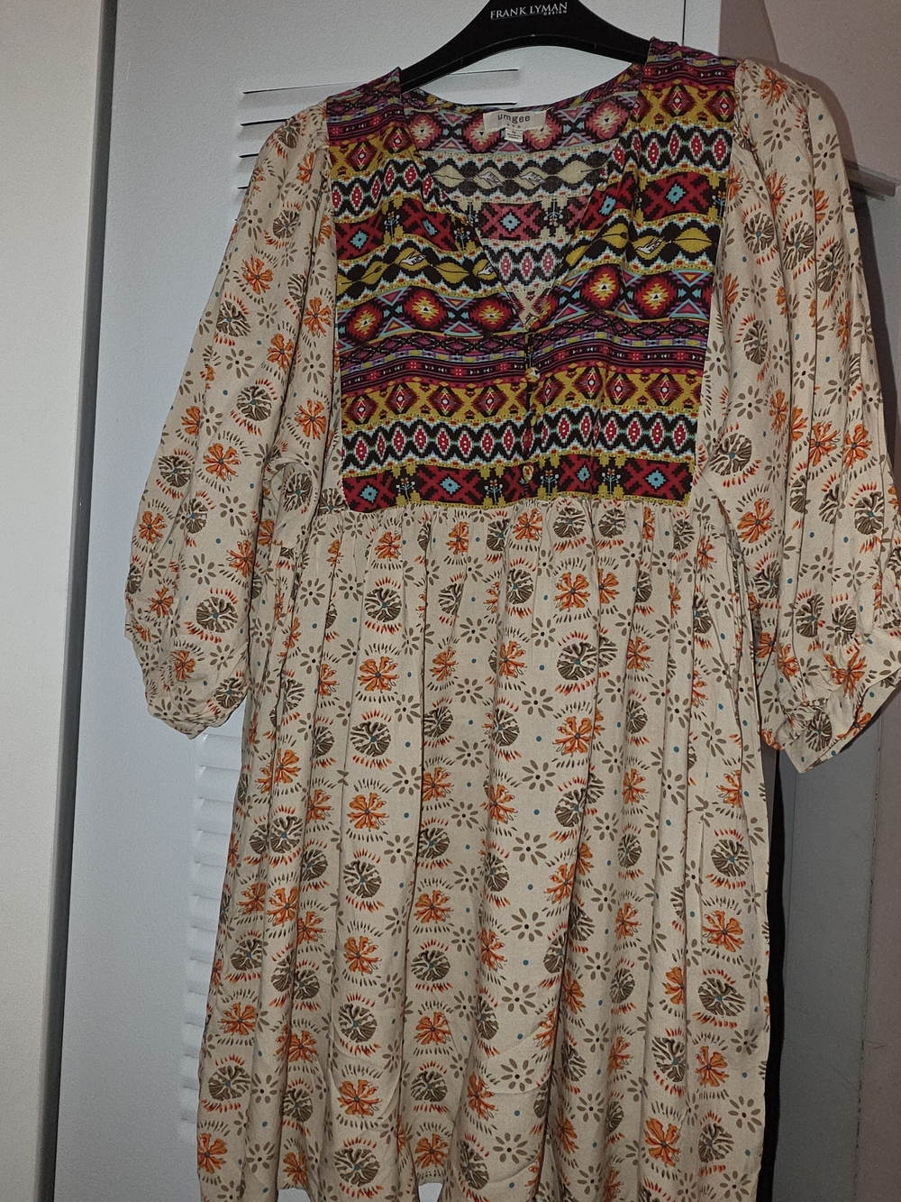 Casual Boho Embroidered Tunic Top in Beige and Multi
